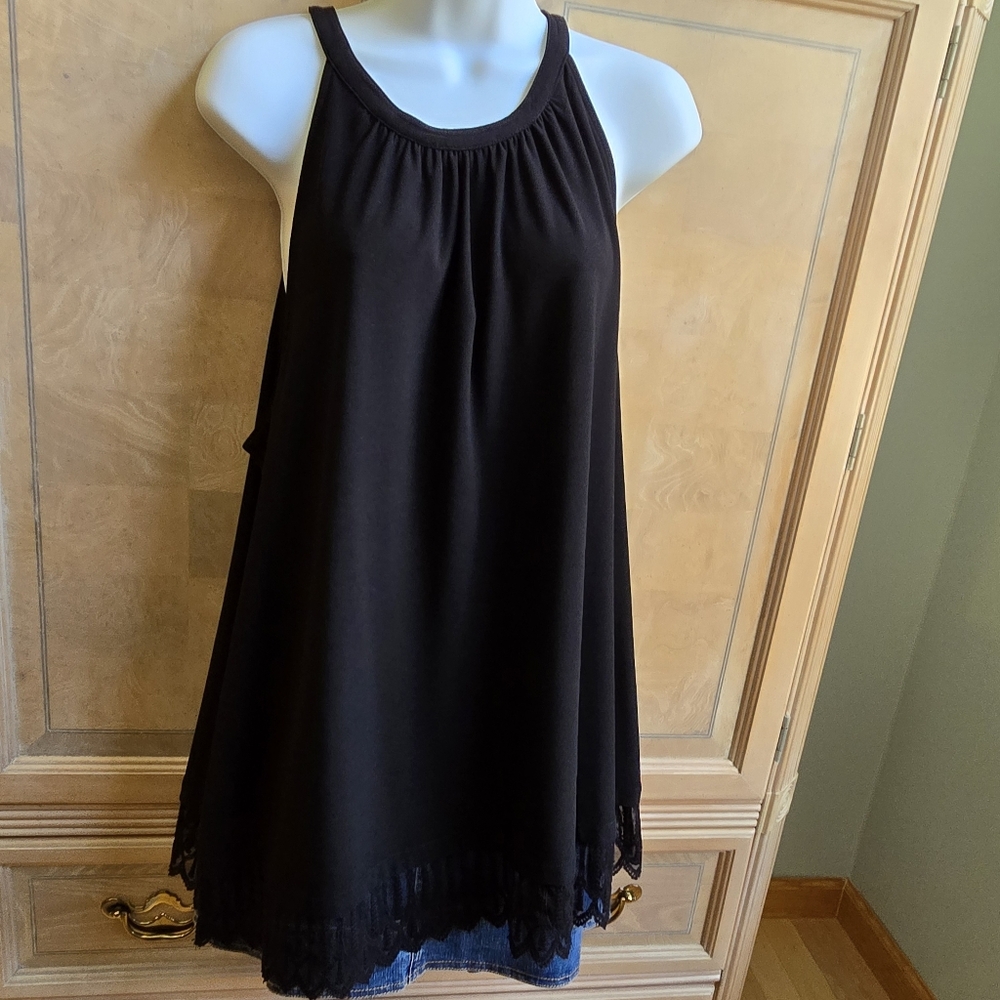 Alfani XXL Black Sleeveless Dressy Top with Lacy Hemline (NWOT)